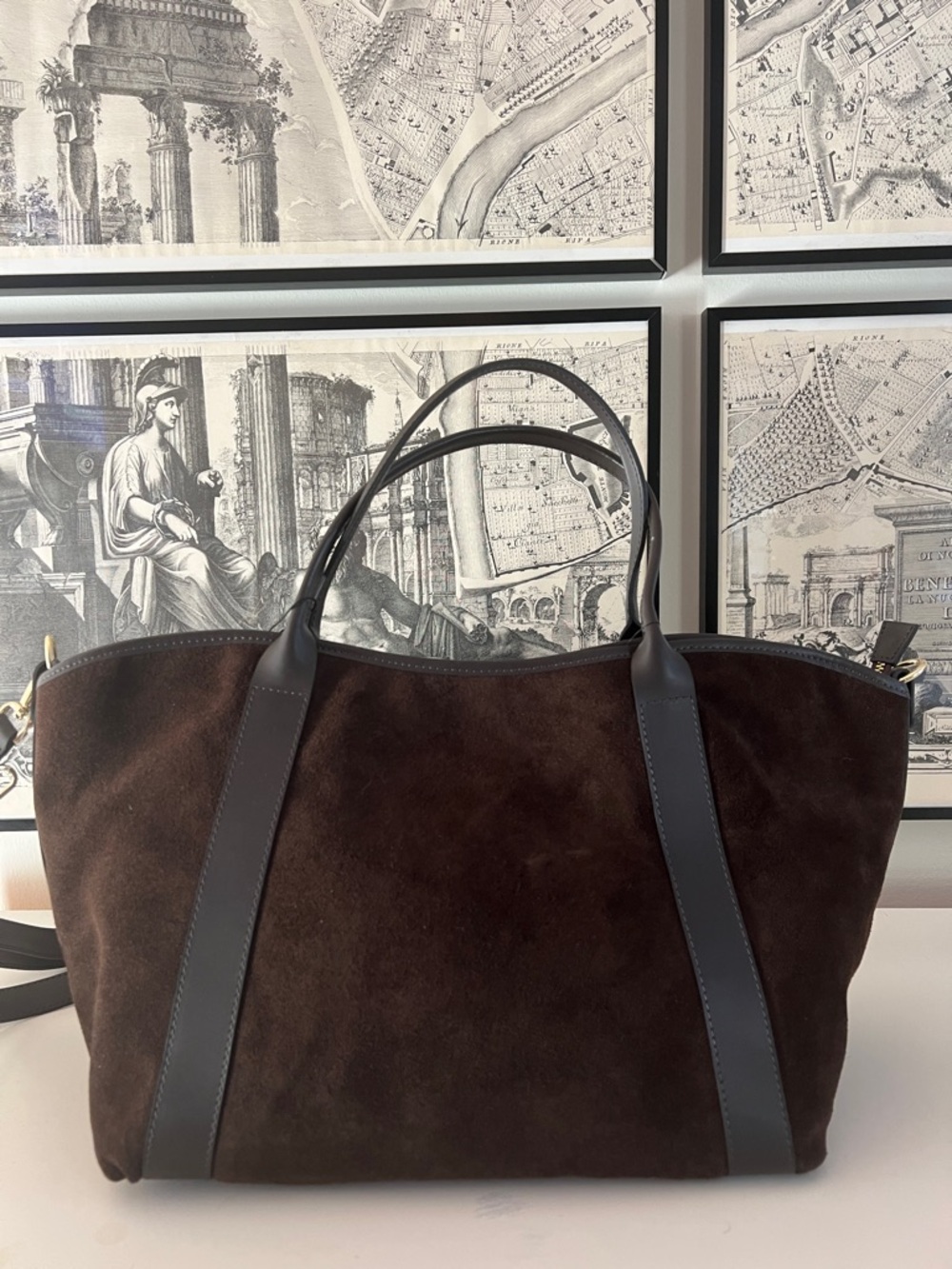 Dark Brown Suede Tote Bag - Made in Italy